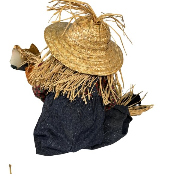 Decorative Harvest Scarecrow Couple With Straw Hats & Fabric Clothing - Picture 5 of 7